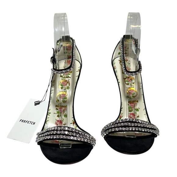 GUCCI Kid Scamosciato Crystal Ankle Strap High Heel Suede Sandals size 37.5 - Picture 5 of 16